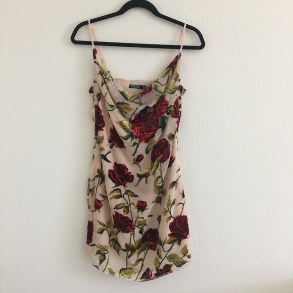 Nasty Gal Size 8 Rose Floral Devore Cowl Slip Mini Dress Party/Cocktail - Picture 2 of 15